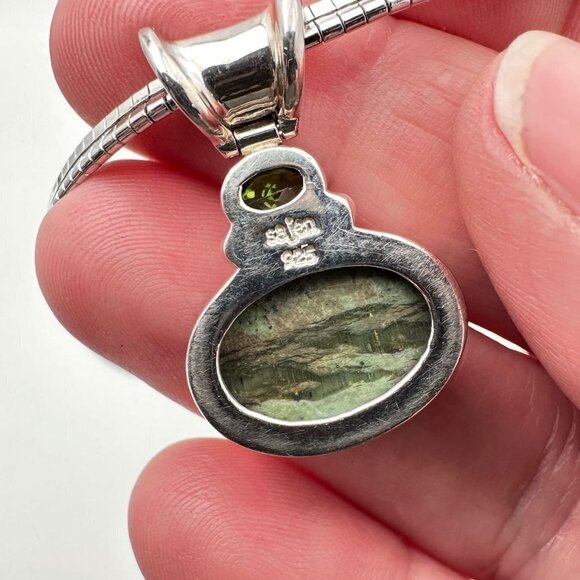 Sajen Womens Necklace Dark Green Brown Gemstone Pendant Sterling Silver Choker - Picture 5 of 5
